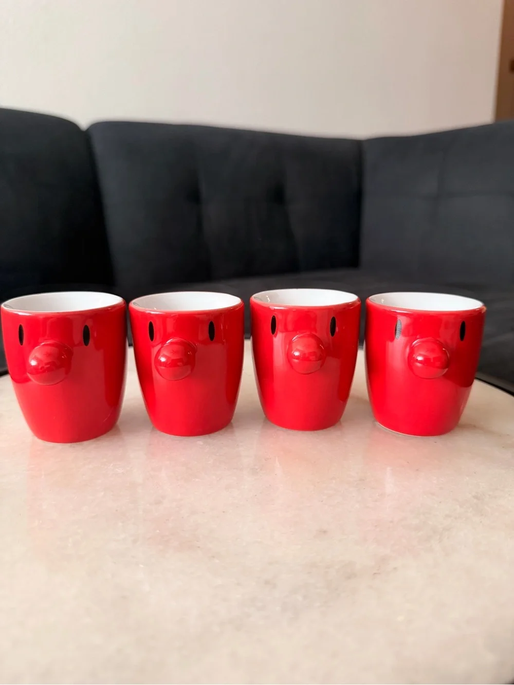 Hoptimist Red Bumble Ceramic Egg Cups Set of 4 Danish Modern